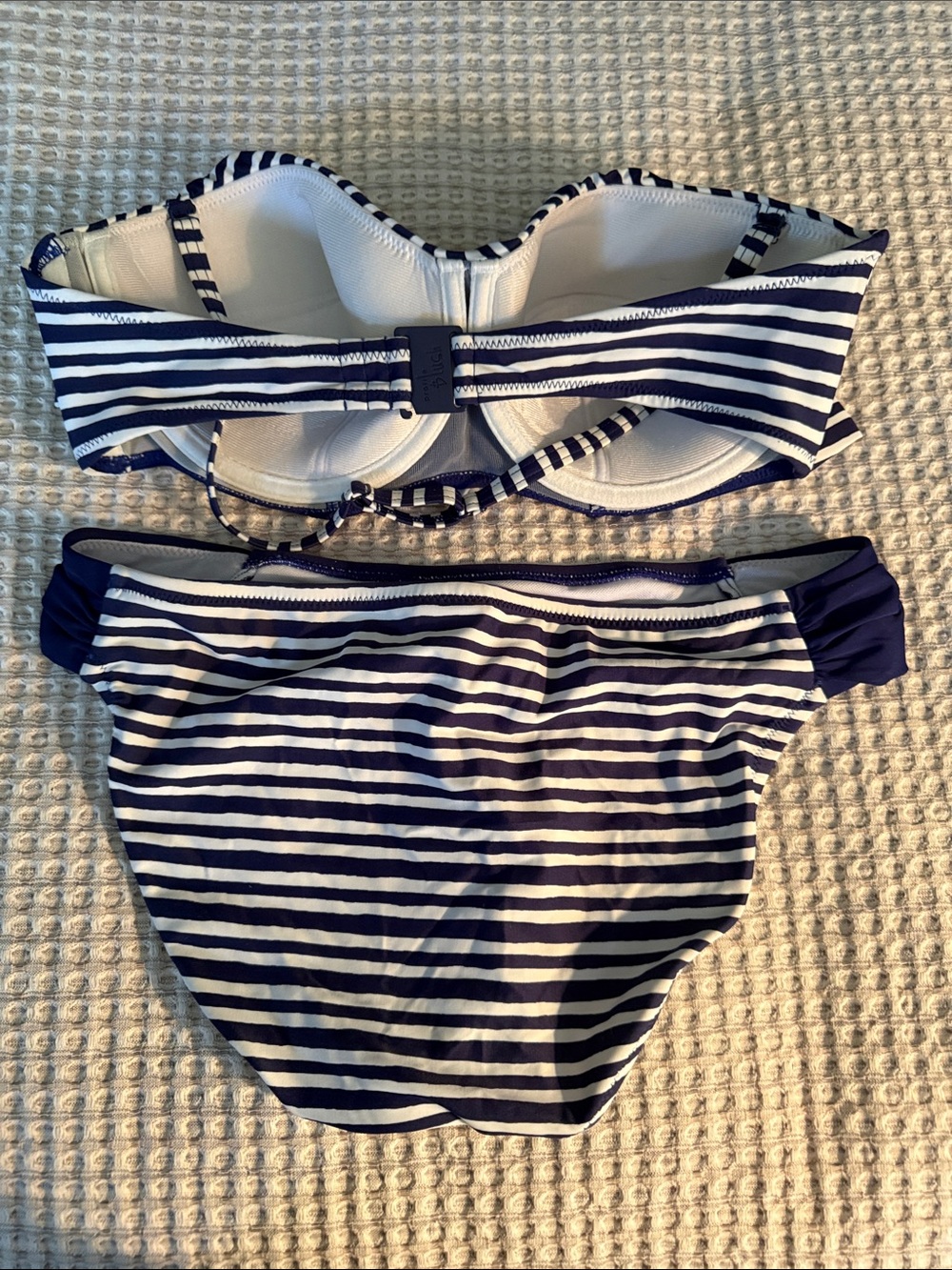 Navy & White Striped Bikini Set - Bandeau Top and Bikini Bottoms in size medium - Picture 2 of 4
